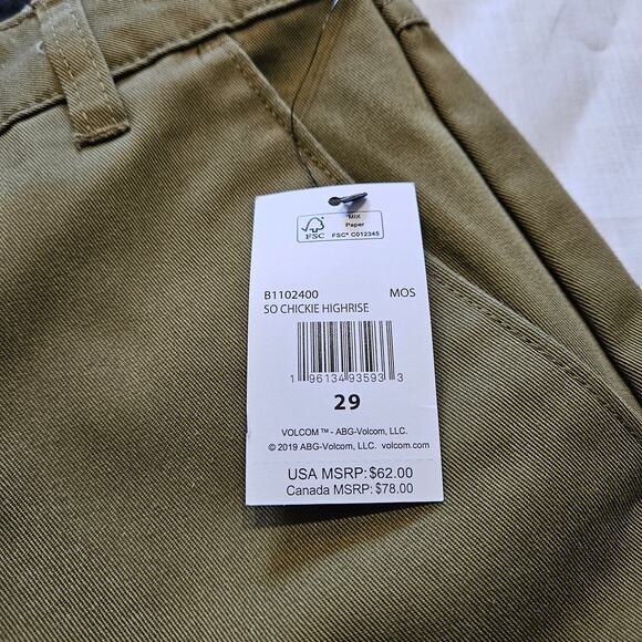 Volcom Women's Chickie High Rise Chino Pants Green Size 29 - Picture 3 of 8